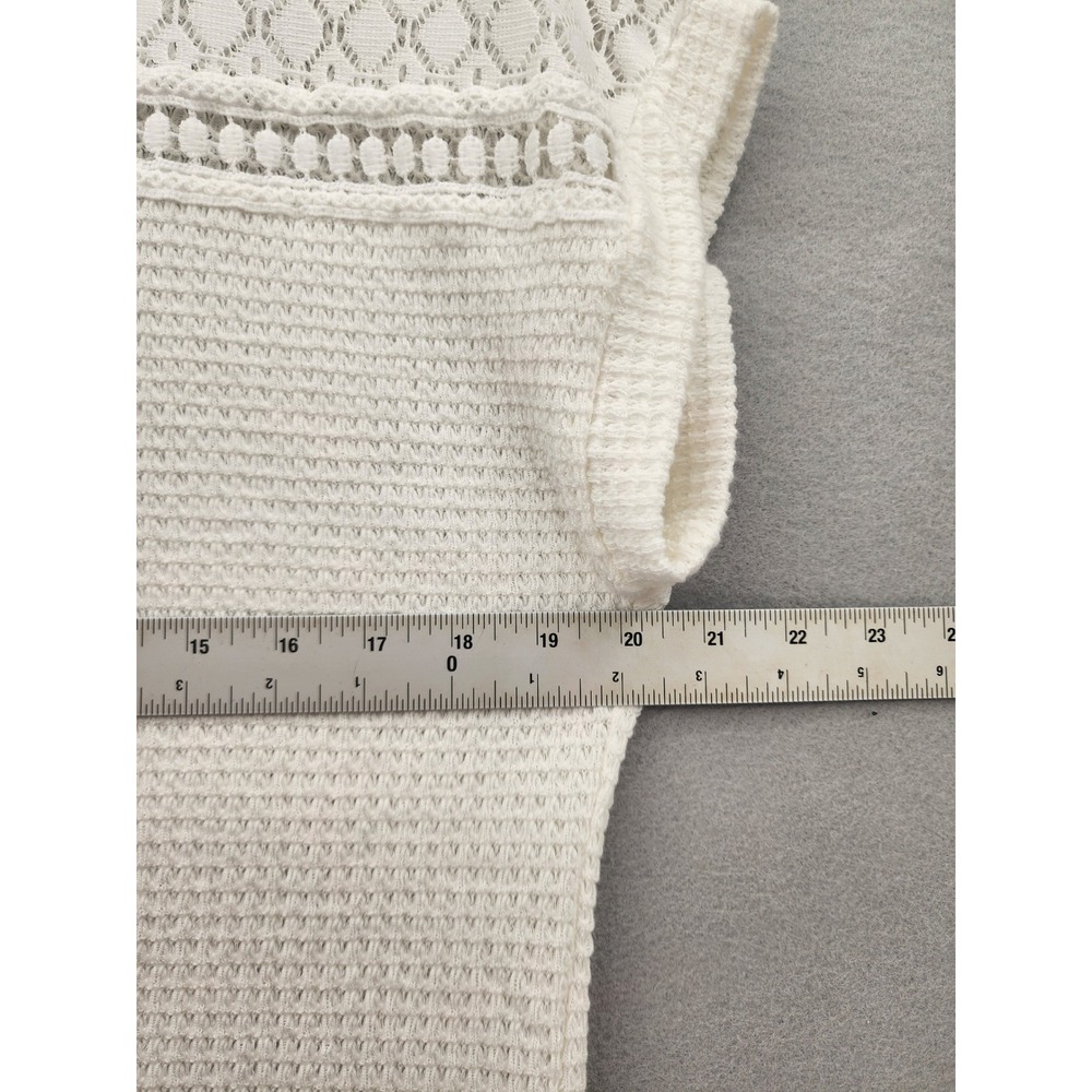 Dokotoo White Crochet Lace Waffle Knit Top Medium Short Sleeve Boho Blouse New - Picture 11 of 11